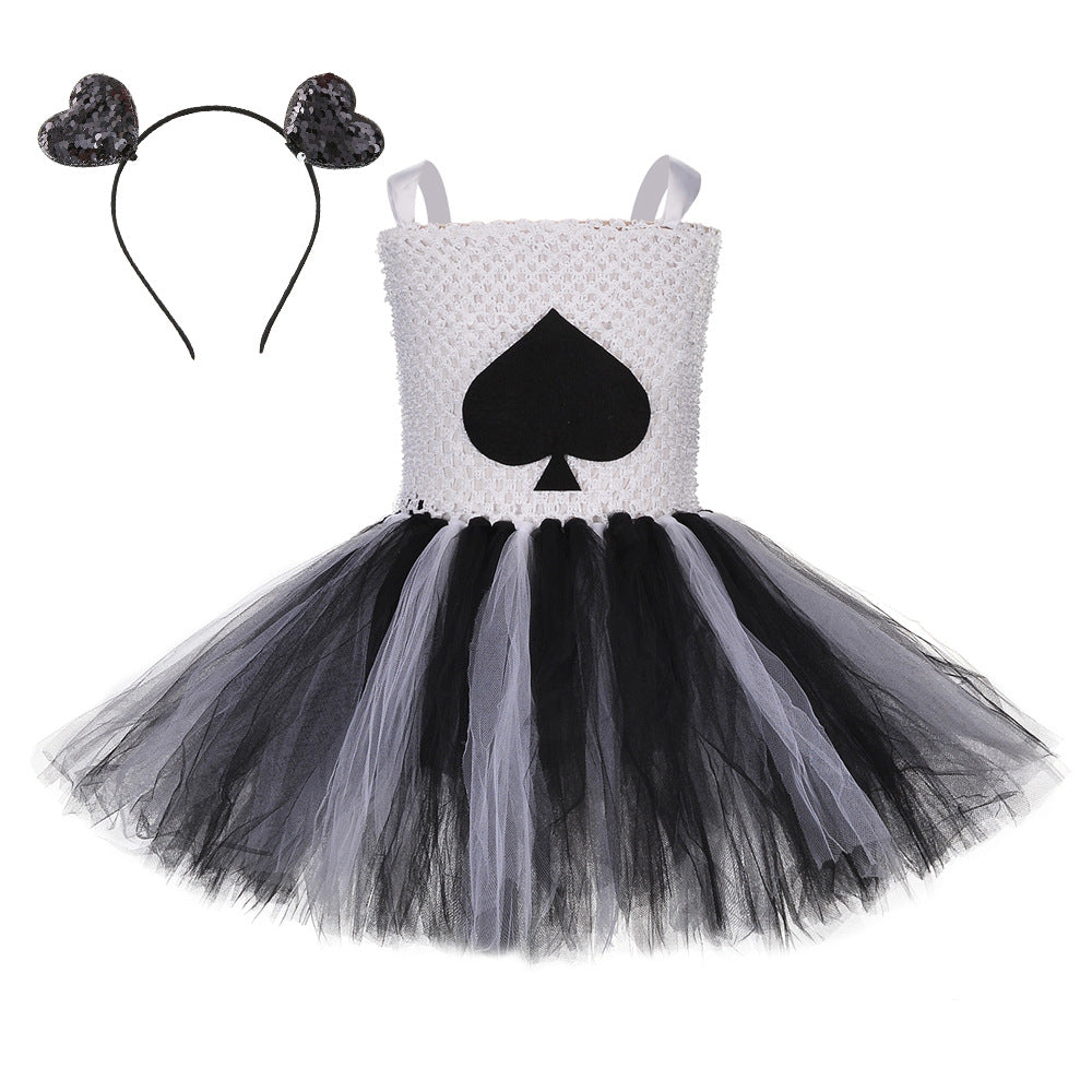 Children Girlsβ Halloween Costume Set: Sleeveless Herringbone Pattern Tulle Patchwork Dress with Accessory β Sets-1