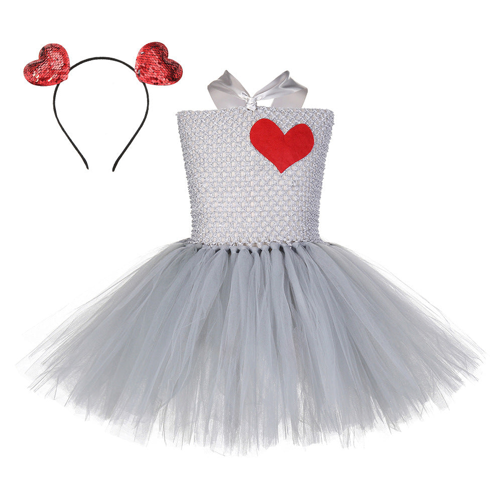Children Girlsβ Halloween Costume Set: Sleeveless Herringbone Pattern Tulle Patchwork Dress with Accessory β Sets-2