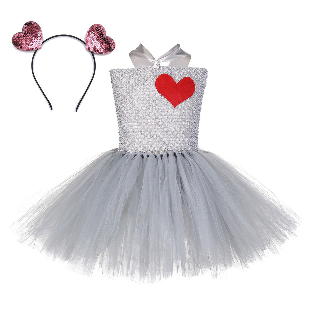 Children Girlsβ Halloween Costume Set: Sleeveless Herringbone Pattern Tulle Patchwork Dress with Accessory β Sets-3