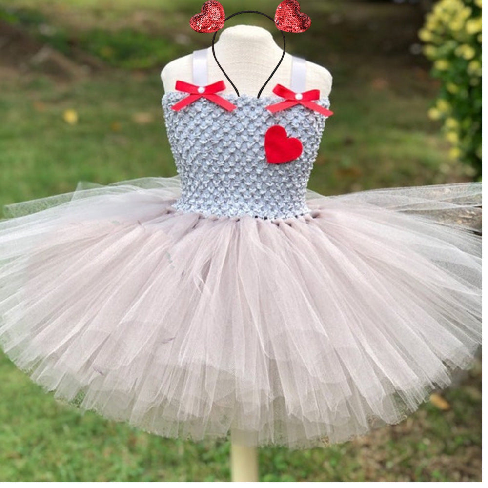 Children Girlsβ Halloween Costume Set: Sleeveless Herringbone Pattern Tulle Patchwork Dress with Accessory β Sets-5